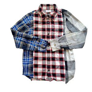 Kids Custom Rebuilt Flannel Shirt OOAK Cotton Plaid 1 Size 8-10 Patchwork POOCH